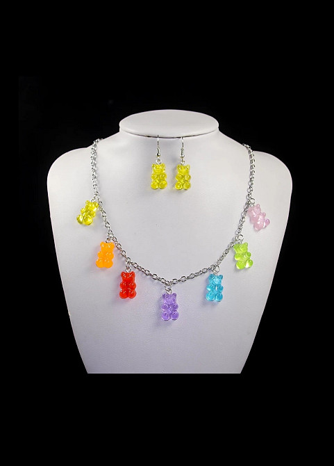 Бижутерия с мишками (набор) - в набор входит сережки желтые и ожерелье, материал смола Киев - изображение 1