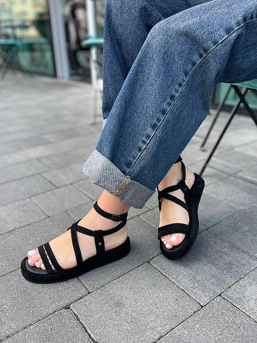 Louisa Босоніжки жіночі чорні Louisa Герда/1 літні з натуральної замші/Замшеві босоніжки на низ Коломия - фото 1