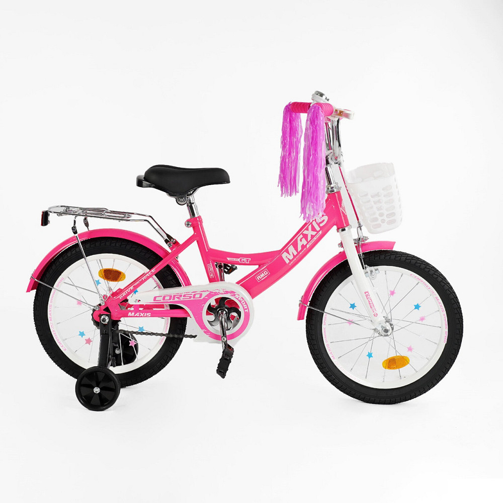 Велосипед 2-х колісний CORSO MAXIS 16 дюймів ручне гальмо кошик сидіння з ручкою додаткові колеса Рожевий (CL-16113) Чернігів - фото 2