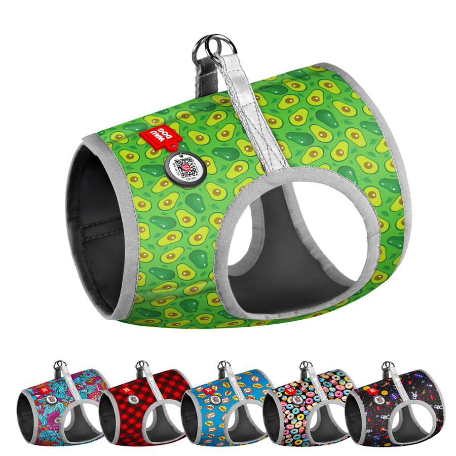 Шлея для собак м'яка WAUDOG Clothes з QR паспортом, малюнок "Авокадо", XS1, В 24-27 см, С 18-20 см Київ - фото 1
