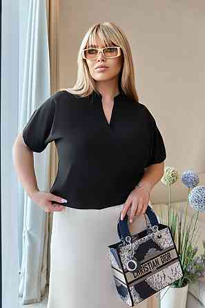 Літня блуза з розрізним рукавом "Moon"| Батал 50-52, Чорний Київ