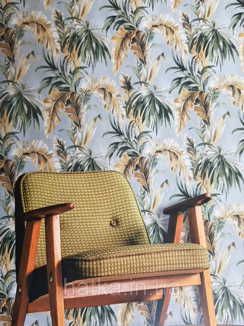 Шпалери флізелінові еко Decoprint Essentials EE22532 листя пальми банана папороть зелені, коричневі, сірі Київ - фото 1