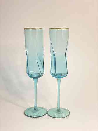 Келих для шампанського "Блакитна Геометрія" 250мл OLGS1001-1 блакитний із золотою облямівкою Київ