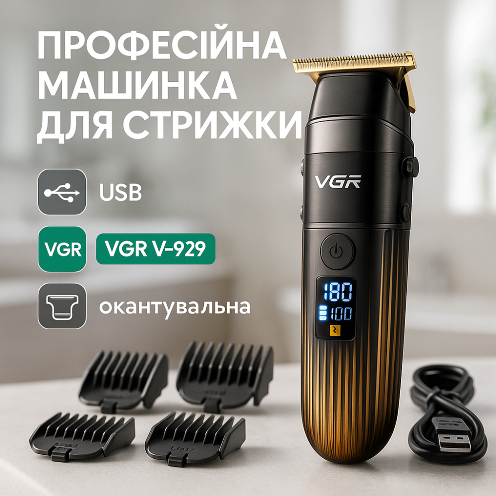 Електрична машинка з насадкою для бороди VGR V-929, Гострі професійні машинки для стрижки волосся TV-87 Львів - фото 15