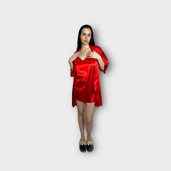 Комплект нічна сорочка з халатом Червоний L Харків