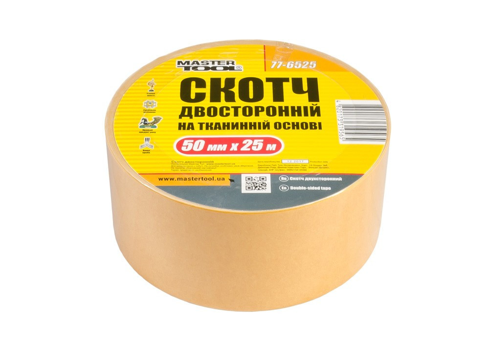 MASTERTOOL Стрічка двостороння MASTERTOOL на тканинній основі 50 мм 25 м 77-6525 Коломия - фото 1