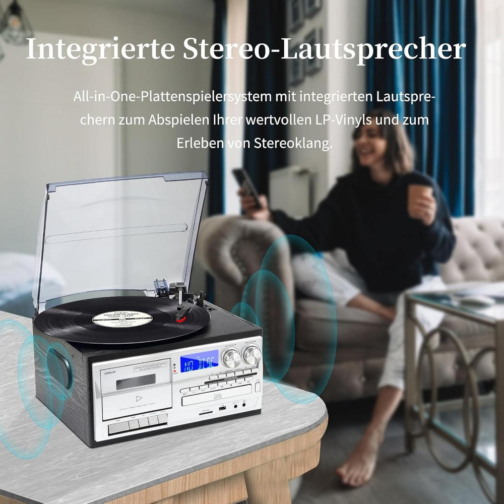 УЦЕНКА! Винтажный проигрыватель пластинок винила JORLAI T408 с пультом Bluetooth/CD/кассета/AM/FM радио/USB/SD/MMC/3.5 мм/Aux-in Днепр - изображение 3