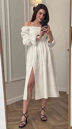 Жіноча сукня міді з відкритими плечима з мусліну Чорний горох XL/2XL Харків