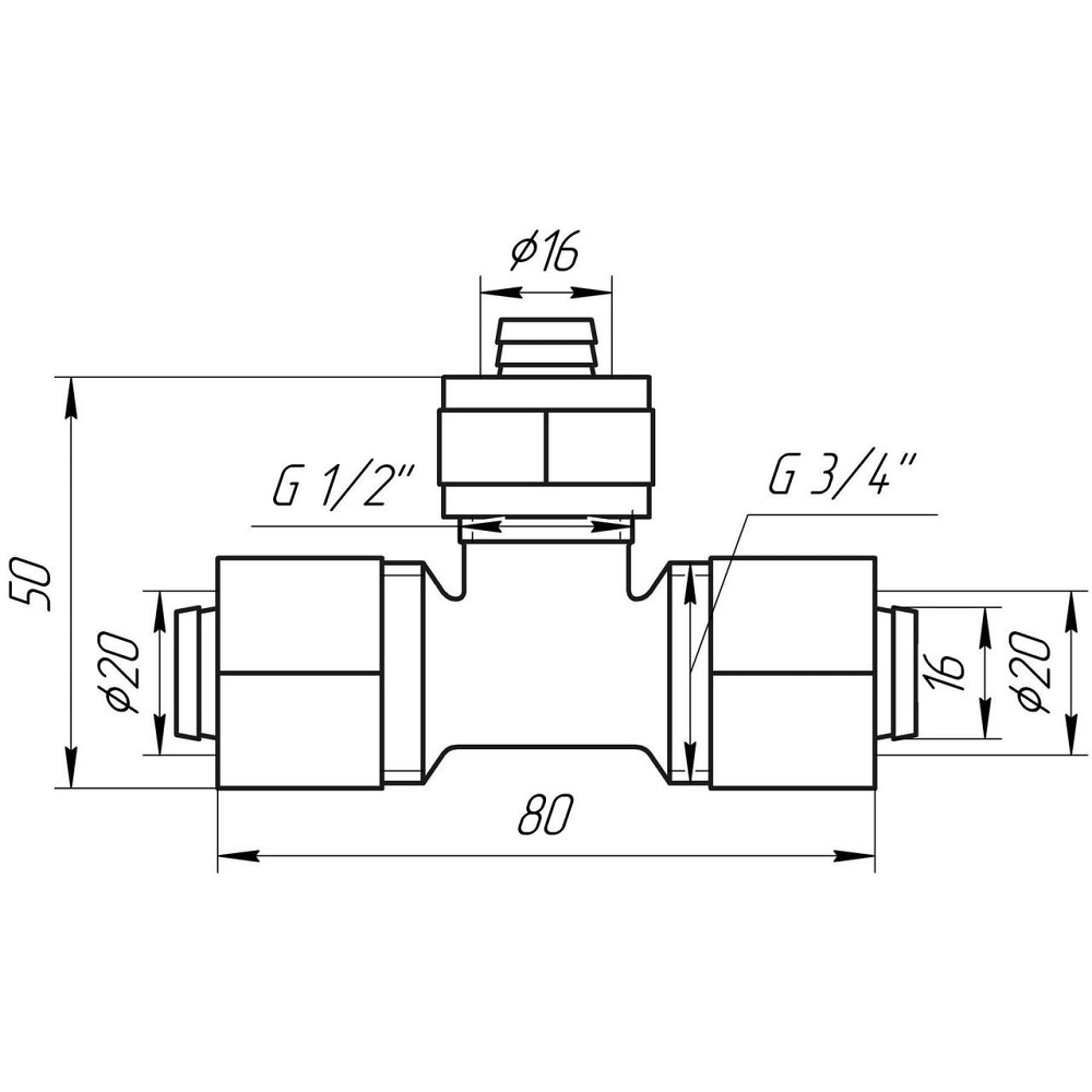 Тройник промежуточный APE ITALY 731 L 20x16x20 (000000901) Киев - изображение 3
