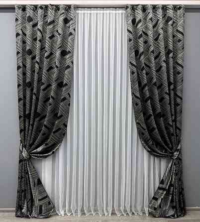 Комплект готовых штор VR-Textil Жаккард Mystery № 1629ш Серый с черным 150х290 см 2 шт (33-0523) Киев