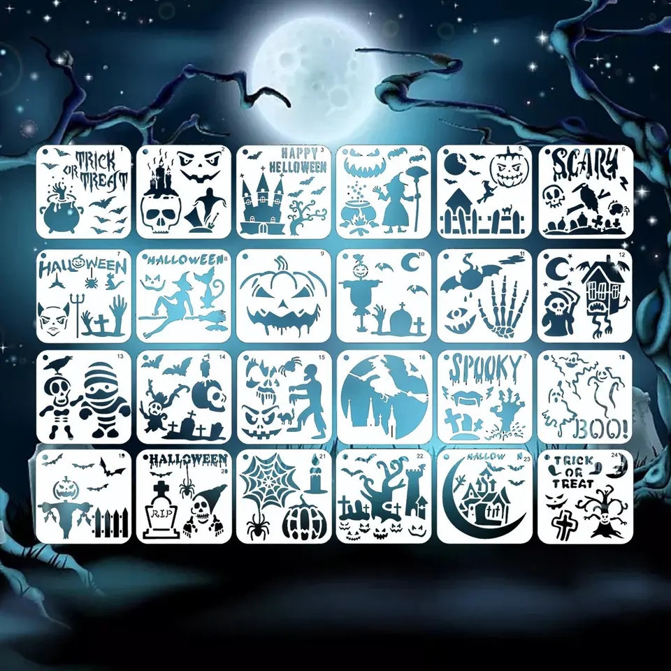 Трафареты на Хэллоуин набор 24 штуки 15 на 15 см серый Киев - изображение 1