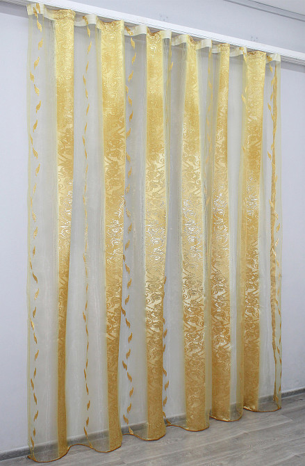 Тюль VR-Textil 1284т Органза з нейлоновою вишивкою Золотистий 300х270 см (40-084) Київ - фото 3