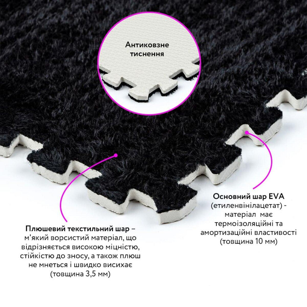 Плюшевий чорний килимок-пазл Київ - фото 3