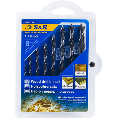 Набор сверл S&R Meister по дереву 8шт. 3-10 мм (216802008) Винница - изображение 1