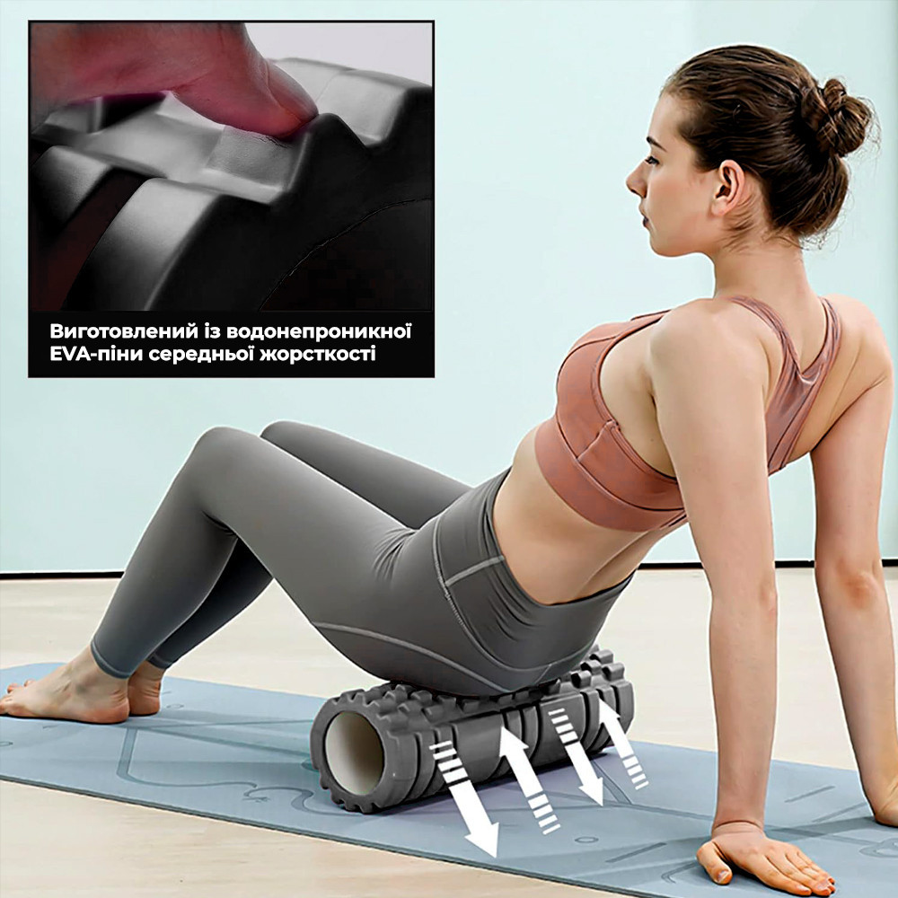 Масажний ролик (роллер) PowerPlay 4404 Massage Roller Чорний (45x14см.) Каменское - изображение 6