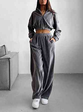 Женский стильный прогулочный костюм тройка турецкий велюр спорт Графит, 46/48 Одесса