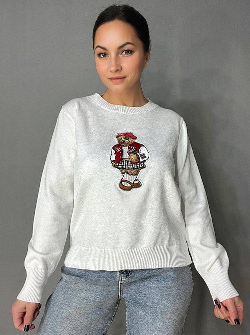 Свитер женский A-N 2609 с нашивкой медвежонок оверсайз базовый one size, белый, one size Киев - изображение 9