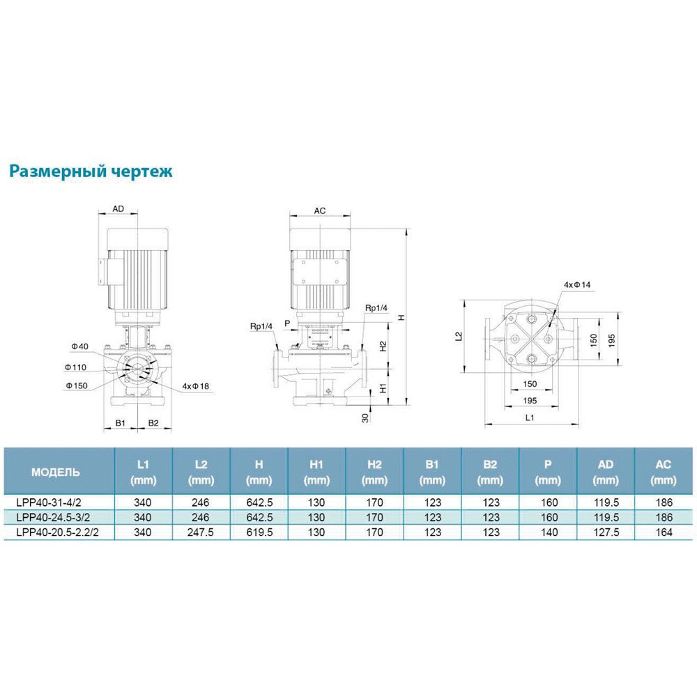 Насос відцентровий вертикальний 380В 1.1кВт Hmax 21м Qmax 350л/хв LEO 3.0 LPP40-17.5-1.1/2 (7714133) Рівне - фото 4