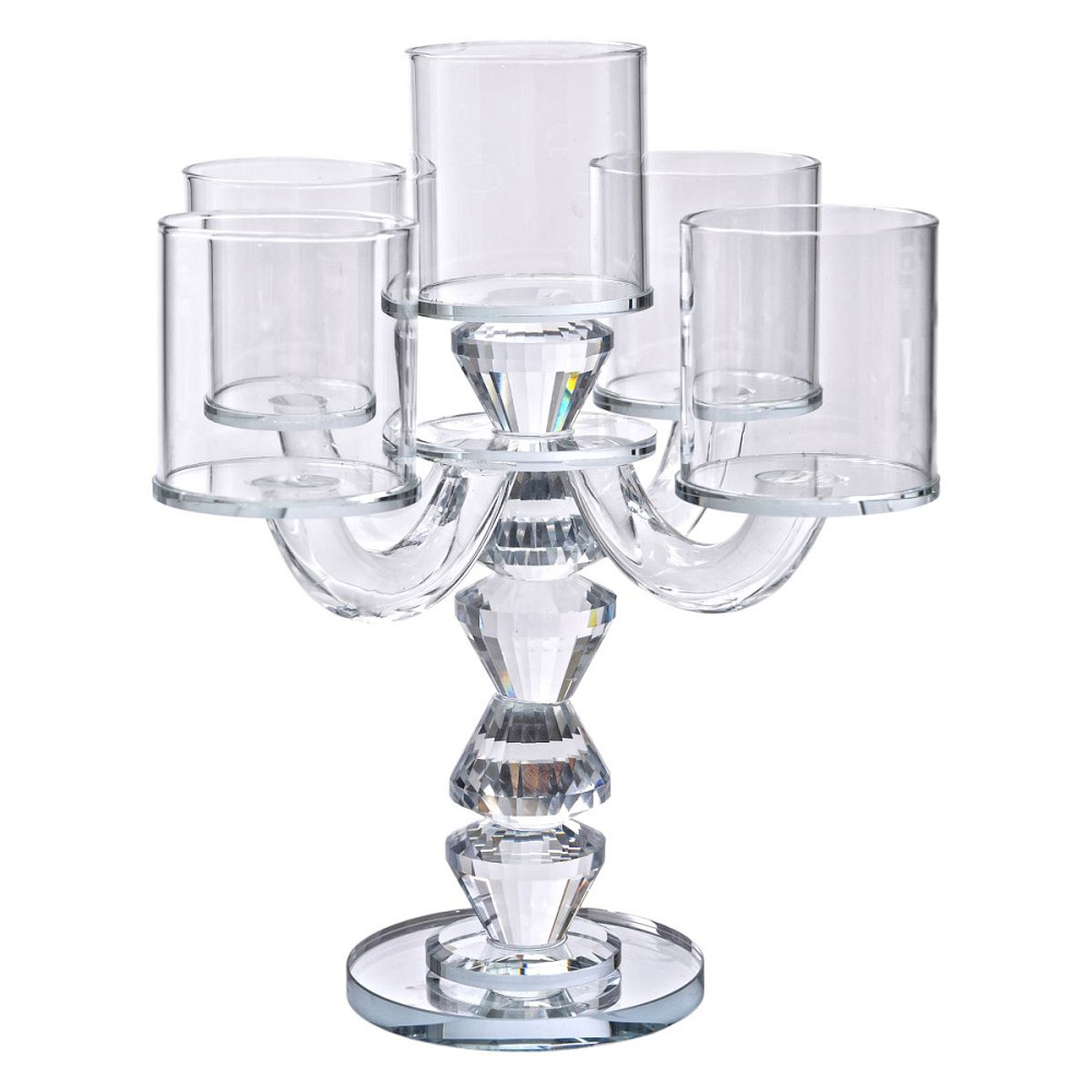 Yiwu Канделябр на 5 свічок 19×19×24 см підсвічник декоративний скляний на ніжці прозорий HP-4-3 Киев - изображение 1