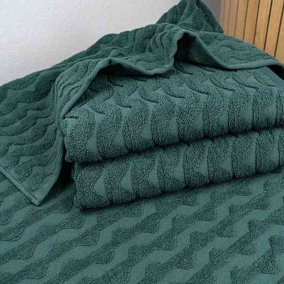 Комплект махрових рушників Жакардових Хвиля 2шт GM Textile 50х90см, 70х140см 500г/м2 (Зелений) Суми