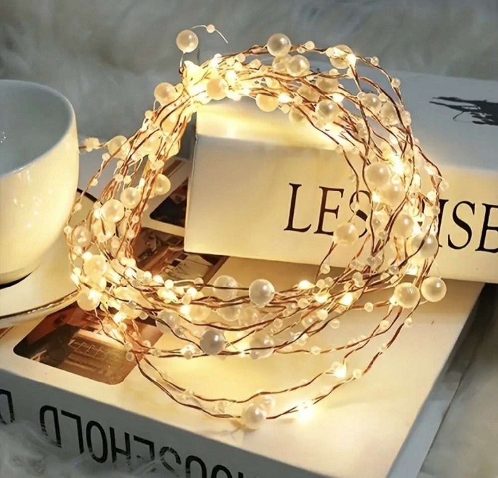 Світлодіодна гірлянда з перлами 5 м 50 led на батарейках теплий білий Сміла - фото 2