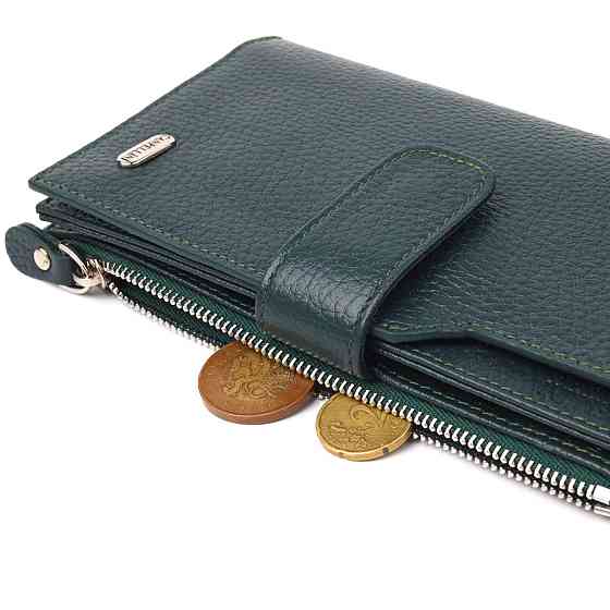 Жіночий великий вертикальний гаманець з натуральної шкіри CANPELLINI 21643 Зелений Київ