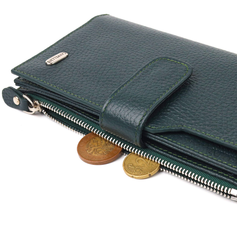 Жіночий великий вертикальний гаманець з натуральної шкіри CANPELLINI 21643 Зелений Київ - фото 4
