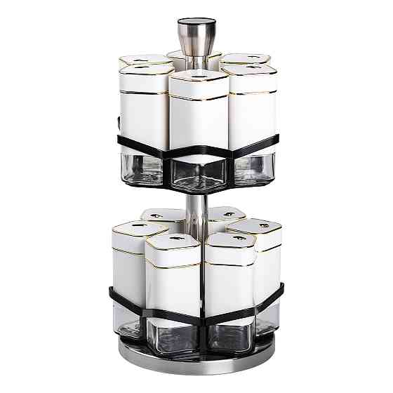 Набір для спецій на підставці 12 шт. 120 мл карусель для спецій Білий HP-1315 Коломия