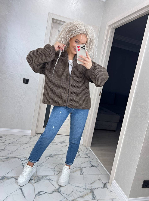 Кардиган в'язаний із капюоном на блискавці толстовка Шоколад Київ - фото 4