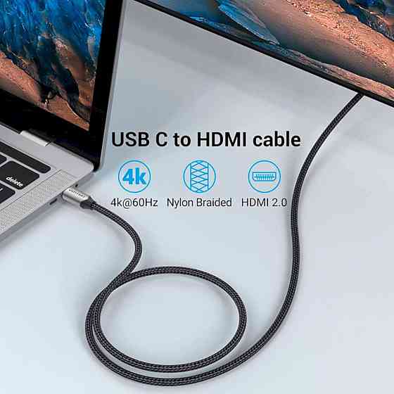 Відеоадаптер відео перехідник адаптер Vention Cotton Braided USB-C - HDMI Cable 1M Black Aluminum Alloy Type CRBBF Одеса