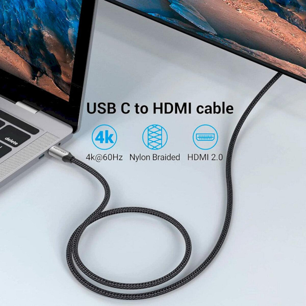 Відеоадаптер відео перехідник адаптер Vention Cotton Braided USB-C - HDMI Cable 1M Black Aluminum Alloy Type CRBBF Одеса - фото 5