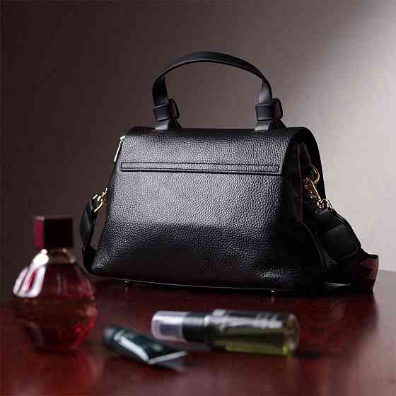 Люксова сумка для жінок з короткою ручкою з натуральної шкіри Vintage 22670 Чорна Київ