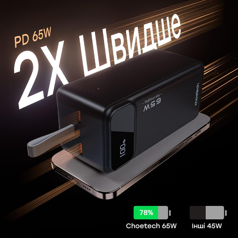 Повербанк 50000 mAh Choetech B733 Black 65W QC3.0 PD3.0 (43-00142) Киев - изображение 13