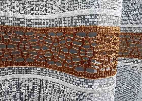 Тюль VR-Textil 1550т Bari Жакард Білий з коричневим 300х270 см (42-0474) Київ