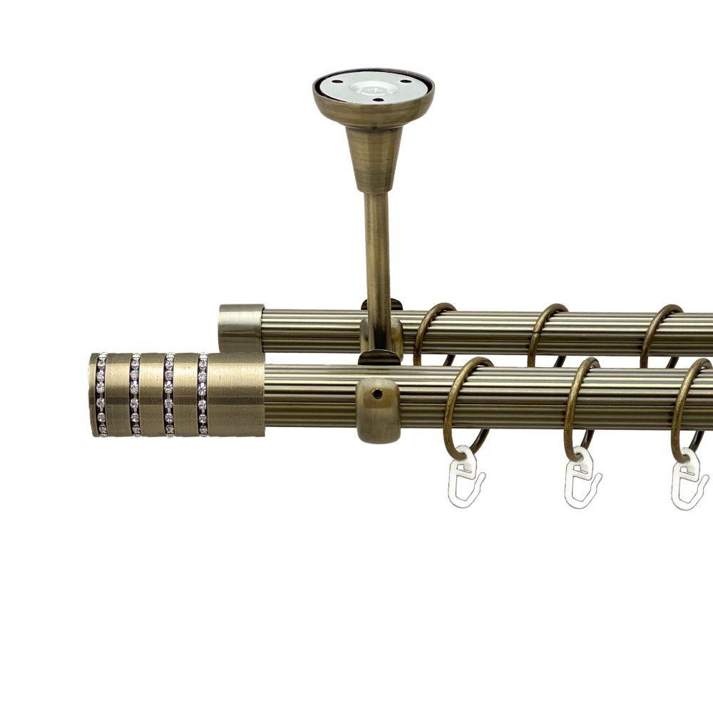 Карниз Orvit Барамелла металевий дворядний відкритий до стелі рифлена труба кільце металеве Антик 25\19 мм 160 см (00-00018829) Львів - фото 1