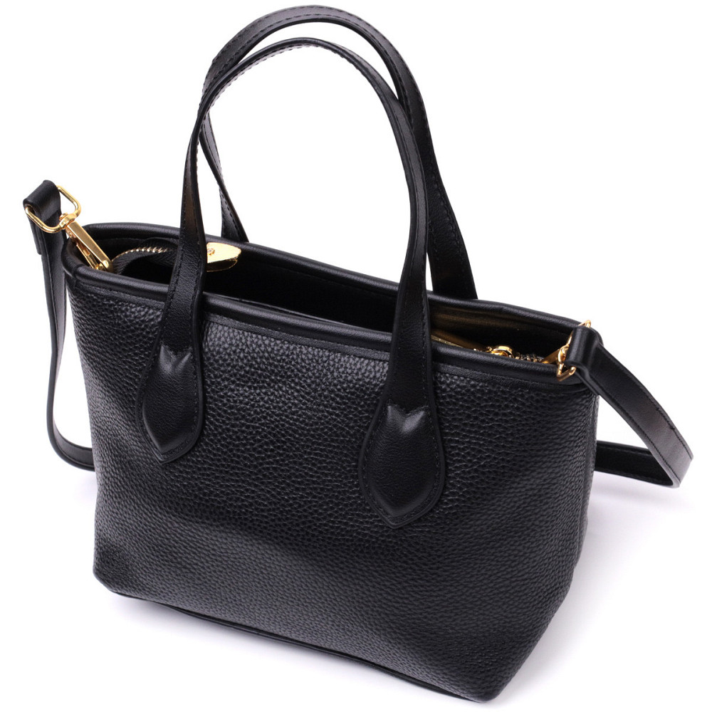 Містка сумка з двома ручками з натуральної шкіри Vintage 22286 Чорна Київ - фото 1