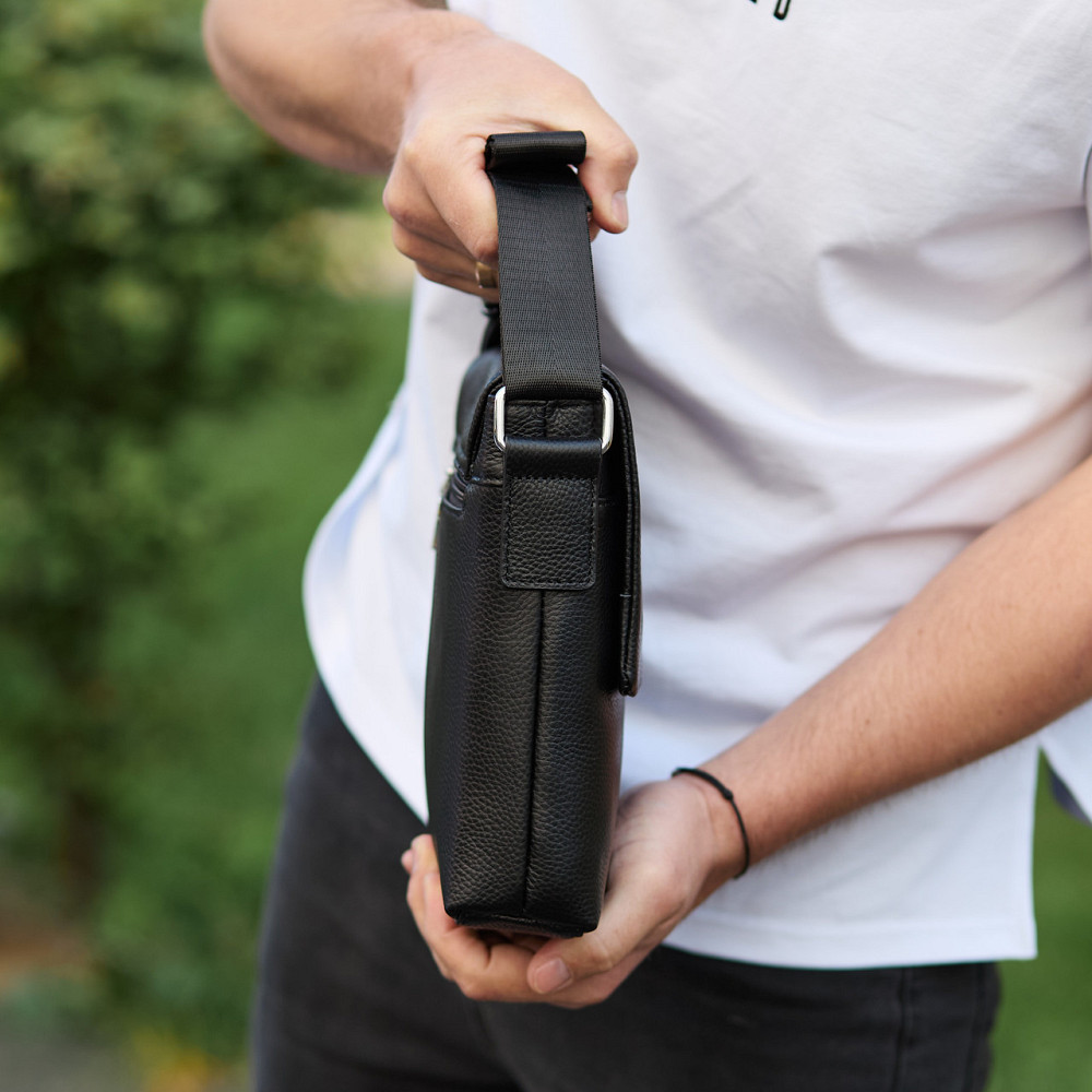 Кожаная мужская сумка-мессенджер 21х23х5.5, сумка планшет через плечо Tiding Bag 48450 черная Киев - изображение 10