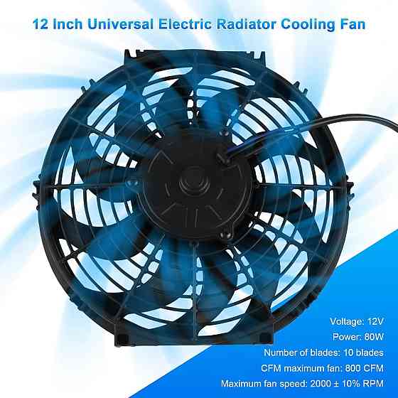 Вентилятор радіатора DOCAS QCFS-001 12'' 12V 80W чорний тонкий універсальний 10 лопатей 3-Pin монтажний комплект Київ