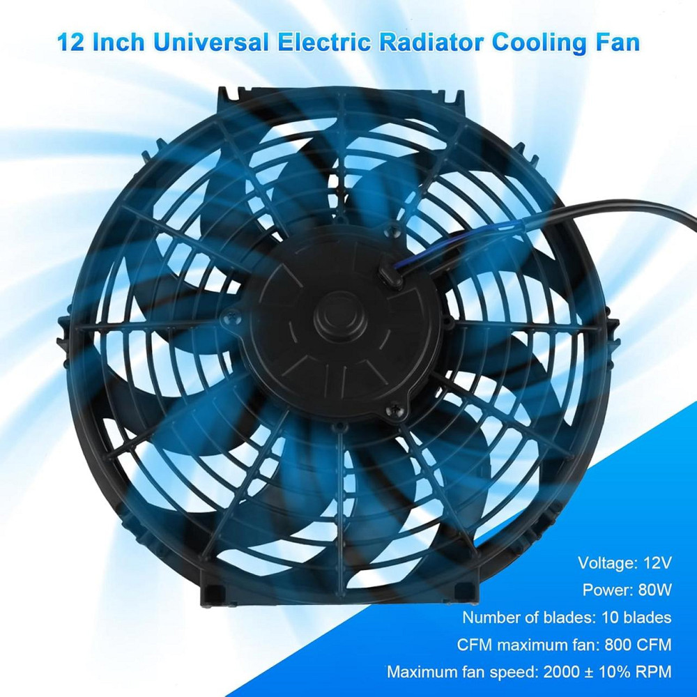 Вентилятор радіатора DOCAS QCFS-001 12'' 12V 80W чорний тонкий універсальний 10 лопатей 3-Pin монтажний комплект Київ - фото 6