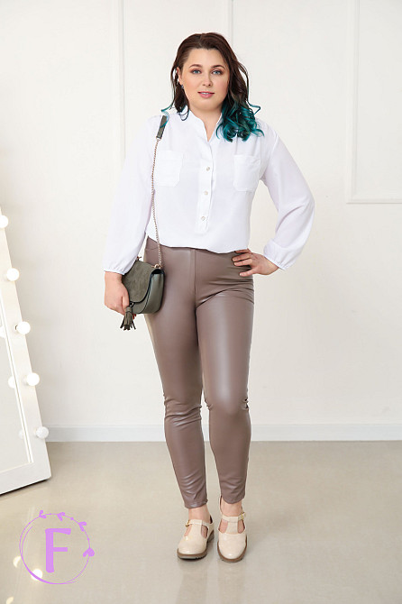 Утепленные женские кожаные штаны мех Dario батал 50, Мокко, Классические леггинсы Киев - изображение 1