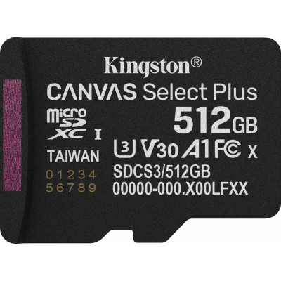 Карта пам&apos;яті Kingston 512GB microSDXC class 10 UHS-I U3 V30 A1 Canvas Select Plus (SDCS3/512GBSP) Вінниця - фото 1