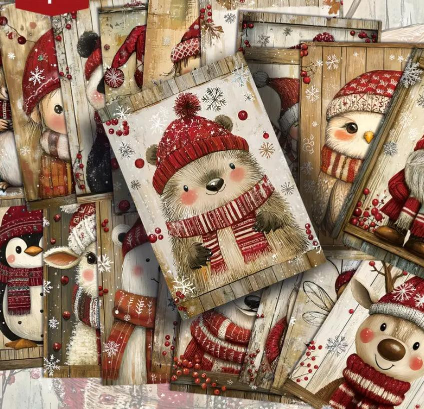 Рождественские открытки с животными – набор 10 шт, винтажный стиль Киев - изображение 1