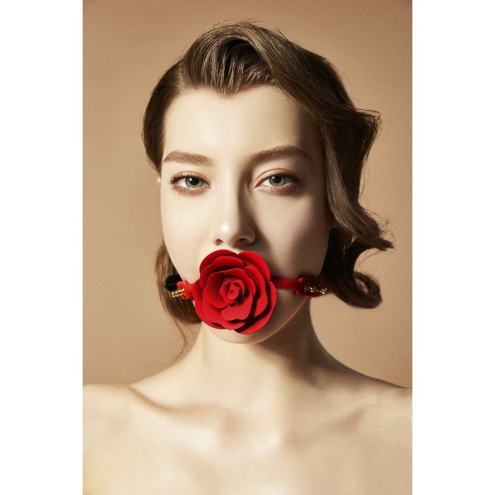 Кляп троянда із силікону та італійської шкіри Rose Ball Gag UPKO Sex Aura Київ - фото 4