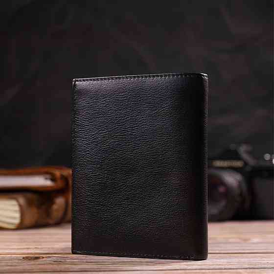 Мужской вместительный кошелек вертикального формата из натуральной кожи Черный (CANPELLINI) Киев