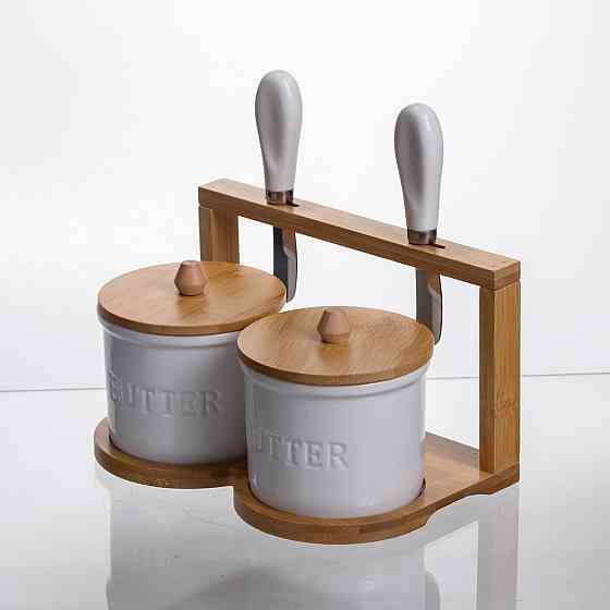 Yiwu Набір маслянок для вершкового масла 2 (шт) з ножами 2 (шт) на бамбуковій підставці SCT-641 Коломыя
