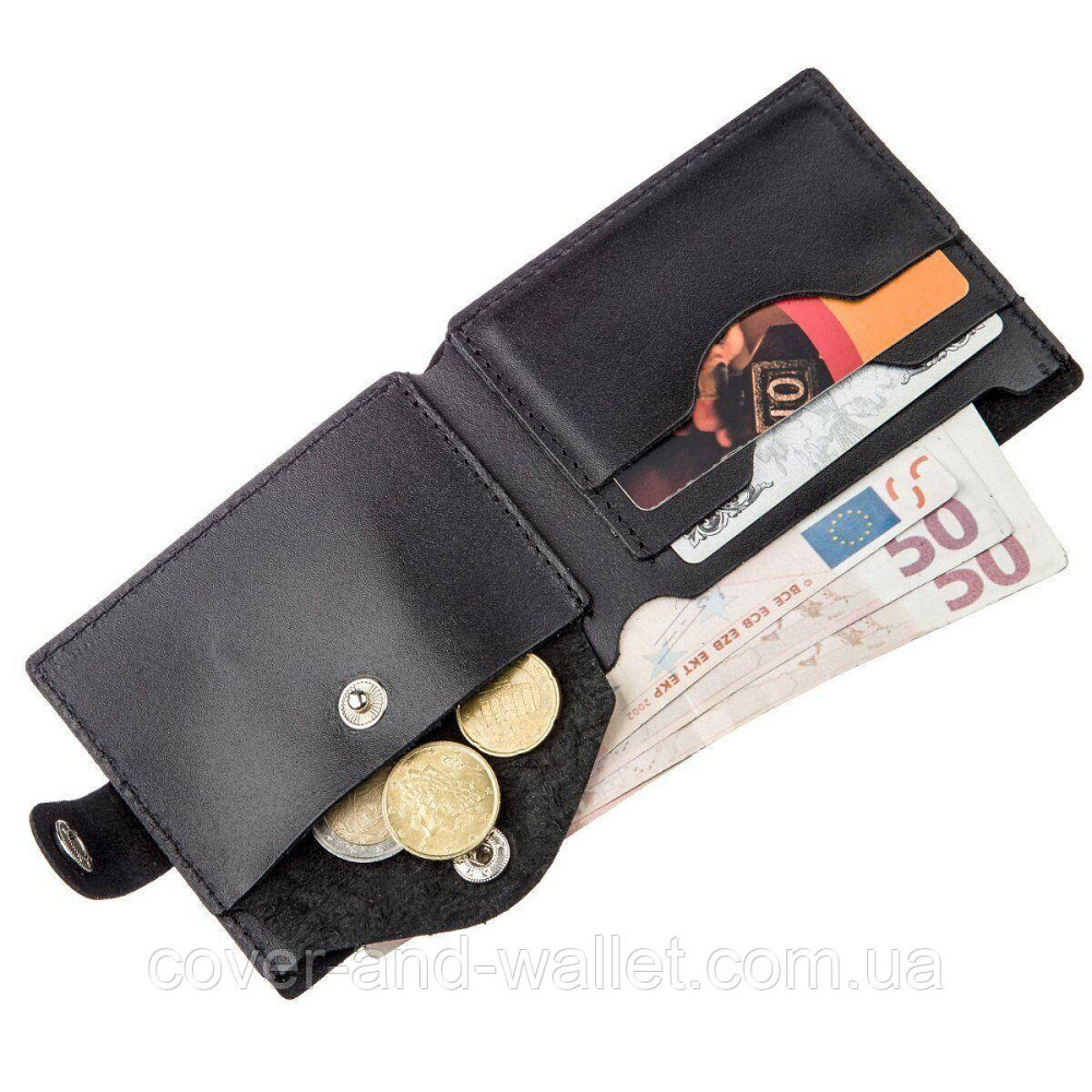 Тонкий шкіряний чоловічий гаманець на кнопці ST Leather Київ - фото 5