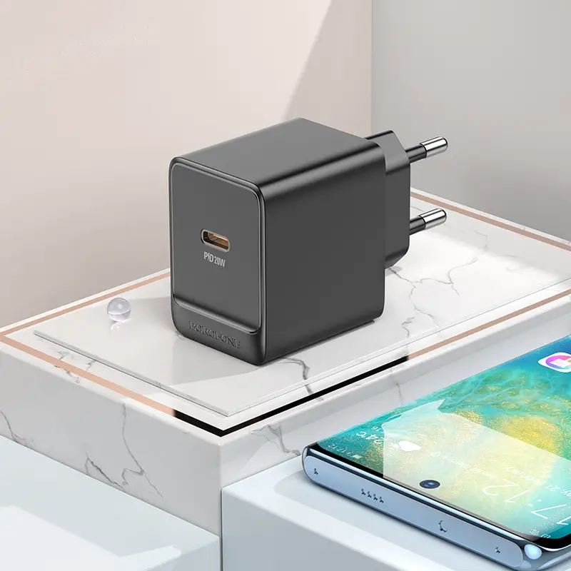 Мережевий зарядний пристрій BOROFONE BAS13A Erudite single port PD20W charger(EU) Black Київ - фото 3