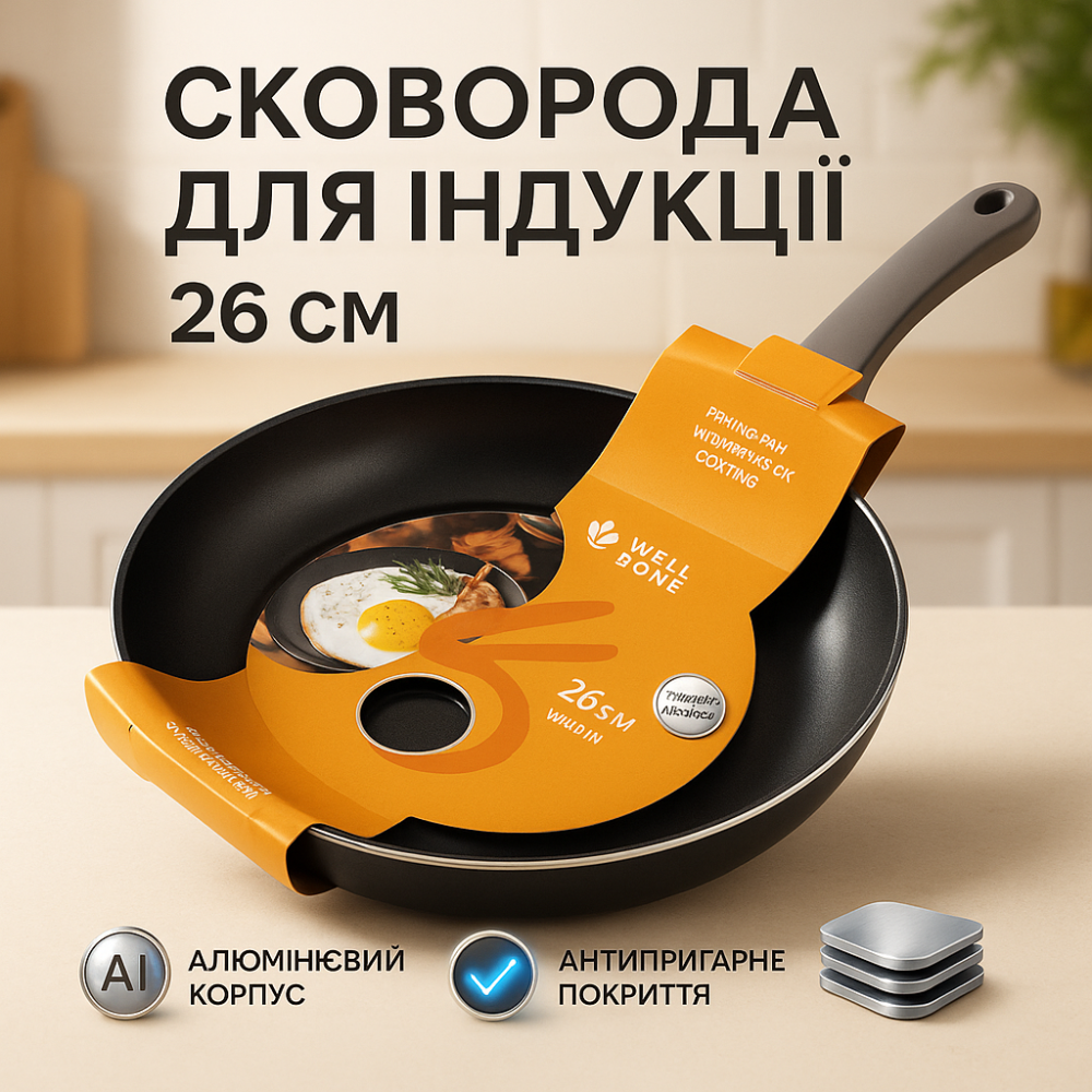 Сковорода для варіння WELL, Сковорода універсальна для дому зручна кухні YB-31 Львів - фото 15