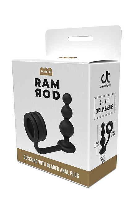 Кольцо для пениса Dream Toys Ramrod с анальной пробкой в форме шара, черное Sex Aura Киев - изображение 8