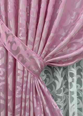 Комплект штор VR-Textil Жаккард Вензель 200х270 2шт и Тюль 500х270 476ш-1147т Розовый с белым 71-102/6 Киев